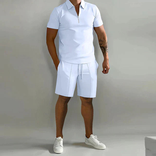 MEN'S QUARTER ZIP POLO AND SHORTS SET