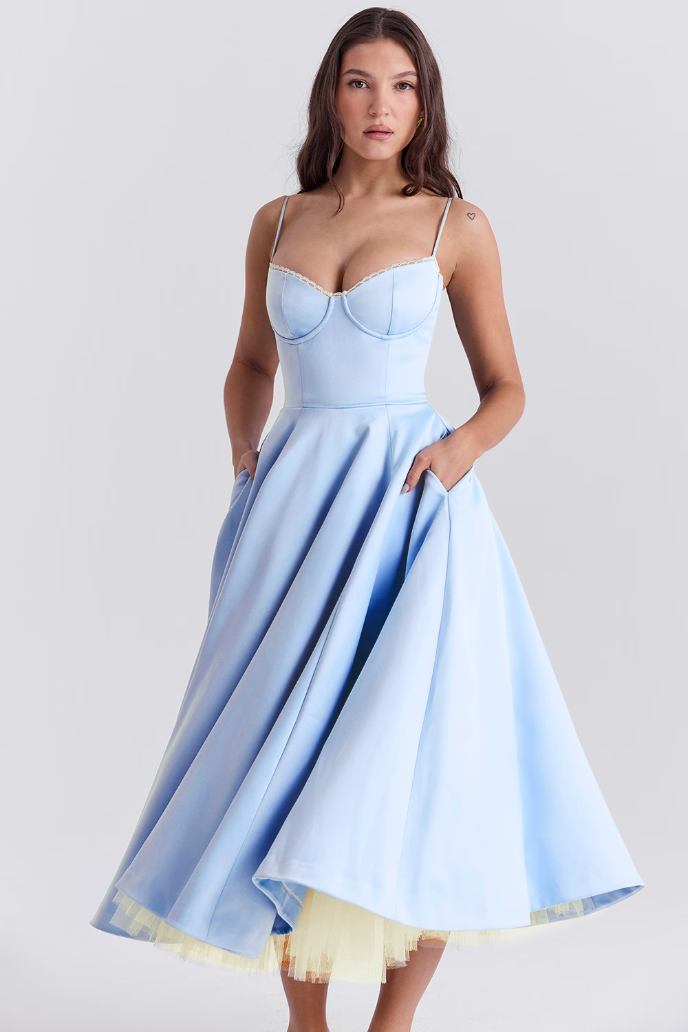 WOMEN'S VINTAGE MIDI DRESS WITH CORSET BODICE