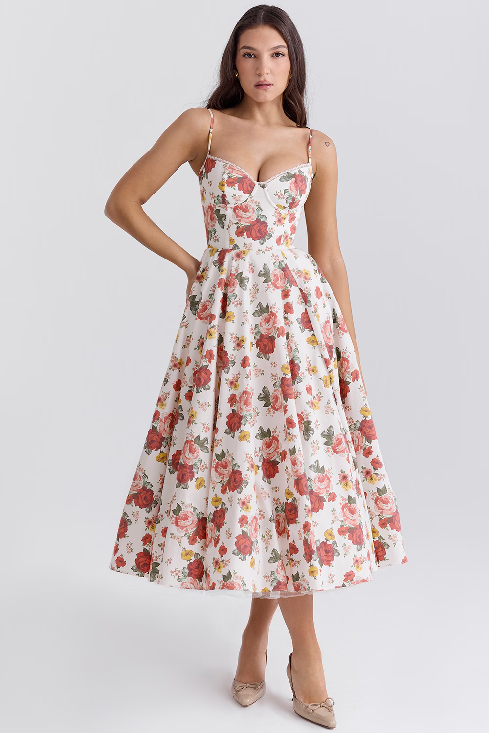 WOMEN'S VINTAGE MIDI DRESS WITH CORSET BODICE