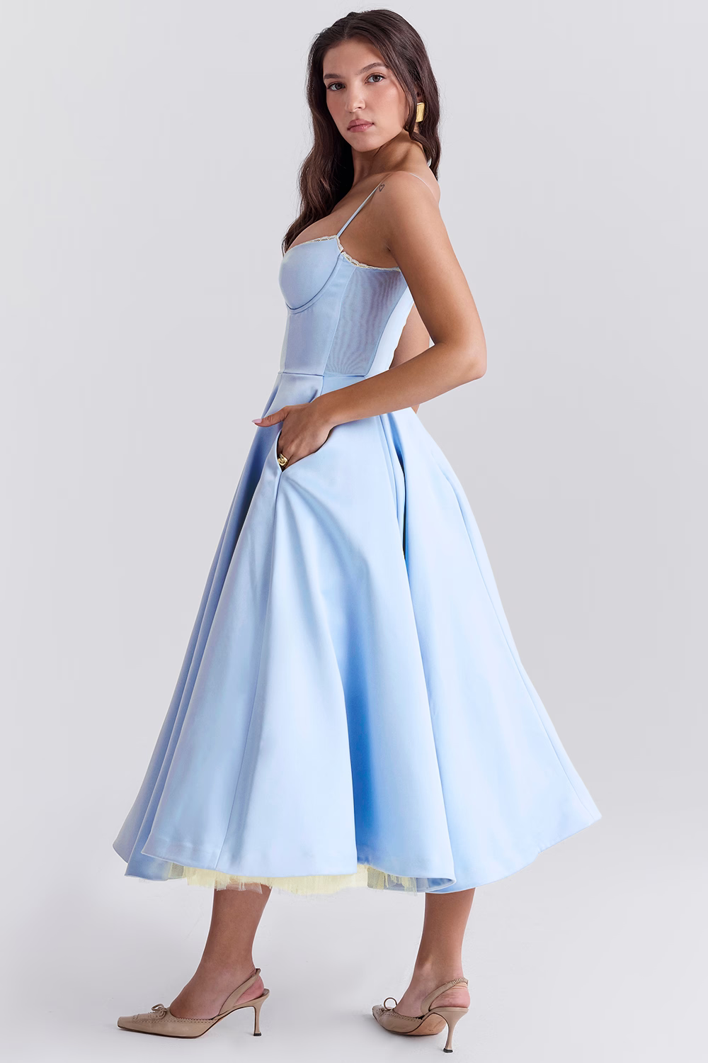WOMEN'S VINTAGE MIDI DRESS WITH CORSET BODICE
