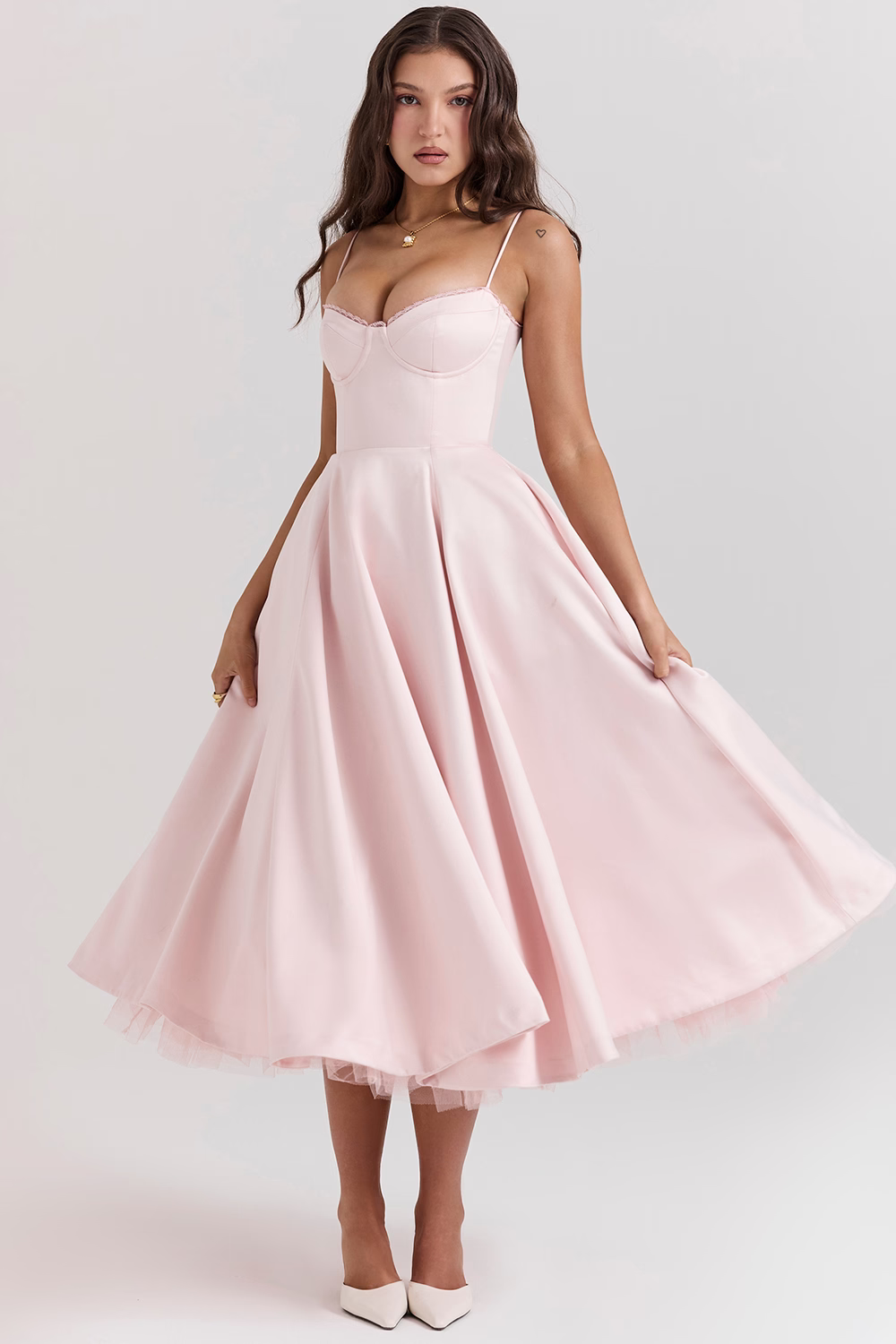 WOMEN'S VINTAGE MIDI DRESS WITH CORSET BODICE