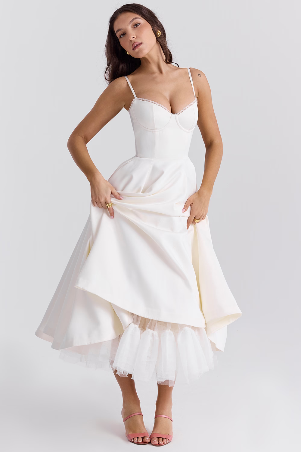 WOMEN'S VINTAGE MIDI DRESS WITH CORSET BODICE