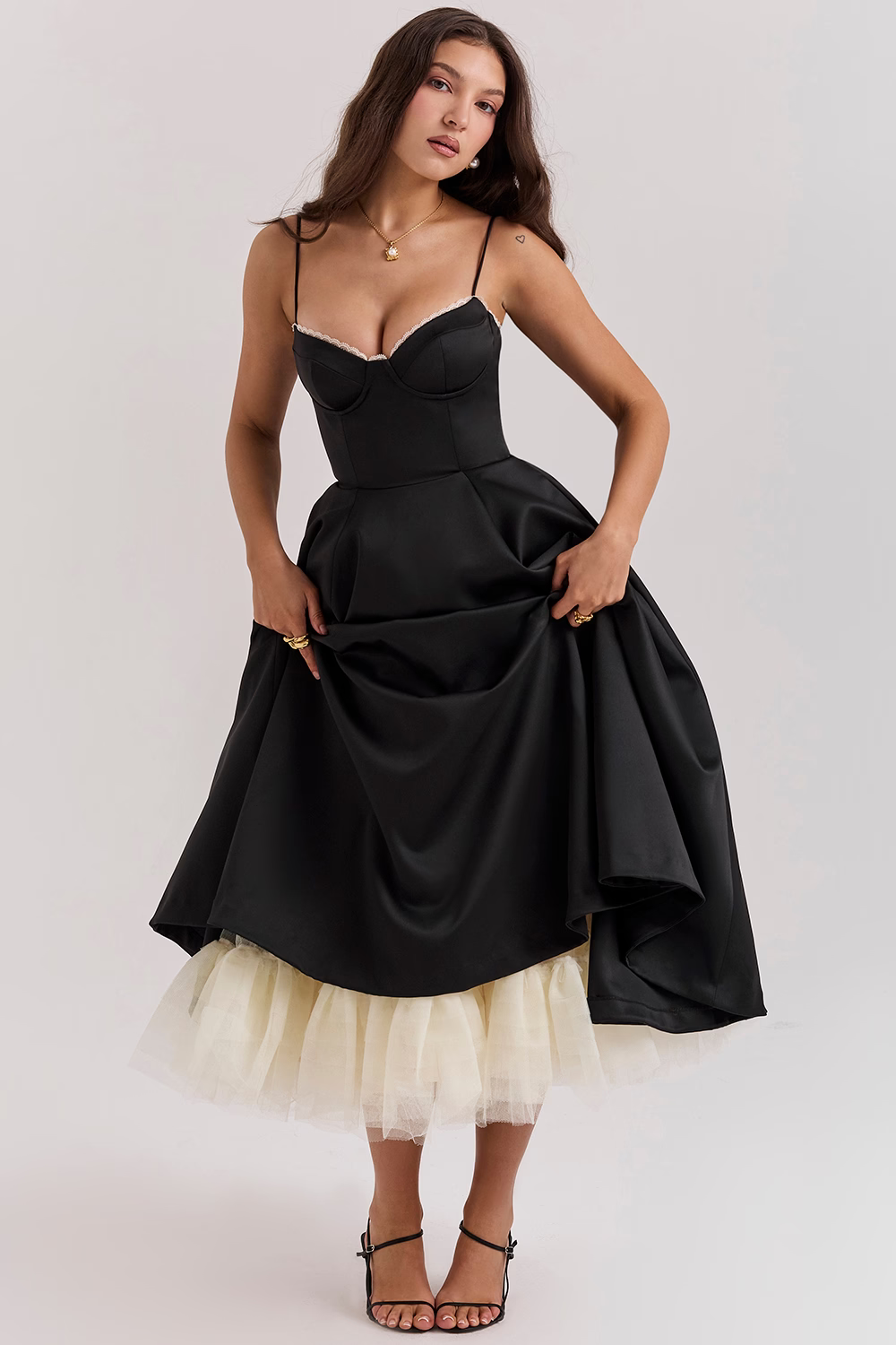 WOMEN'S VINTAGE MIDI DRESS WITH CORSET BODICE
