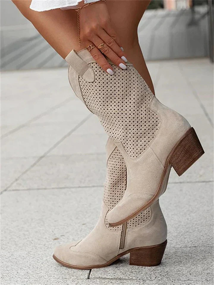 WOMEN'S LEATHER COWBOY BOOTS WITH CUTOUT DESIGN