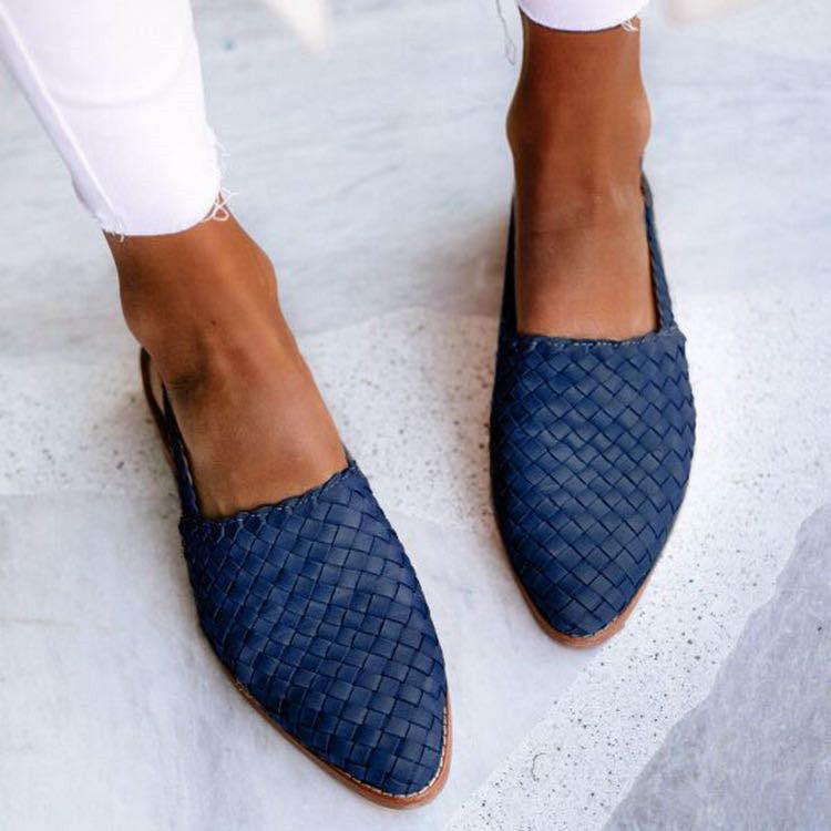 WOMEN'S WOVEN LEATHER SLIP-ON SANDALS WITH STRAP