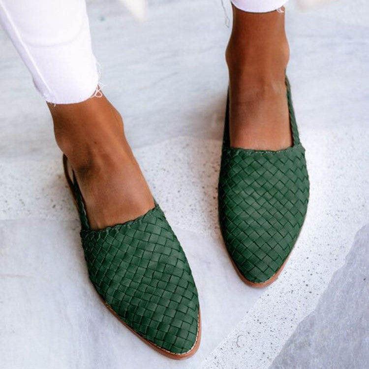 WOMEN'S WOVEN LEATHER SLIP-ON SANDALS WITH STRAP