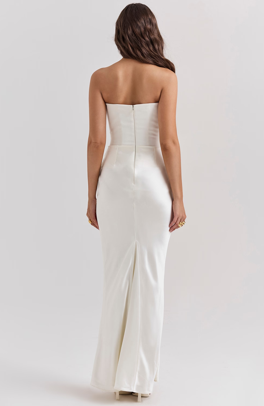 STRAPLESS CORSET SATIN WEDDING GUEST MAXI DRESS