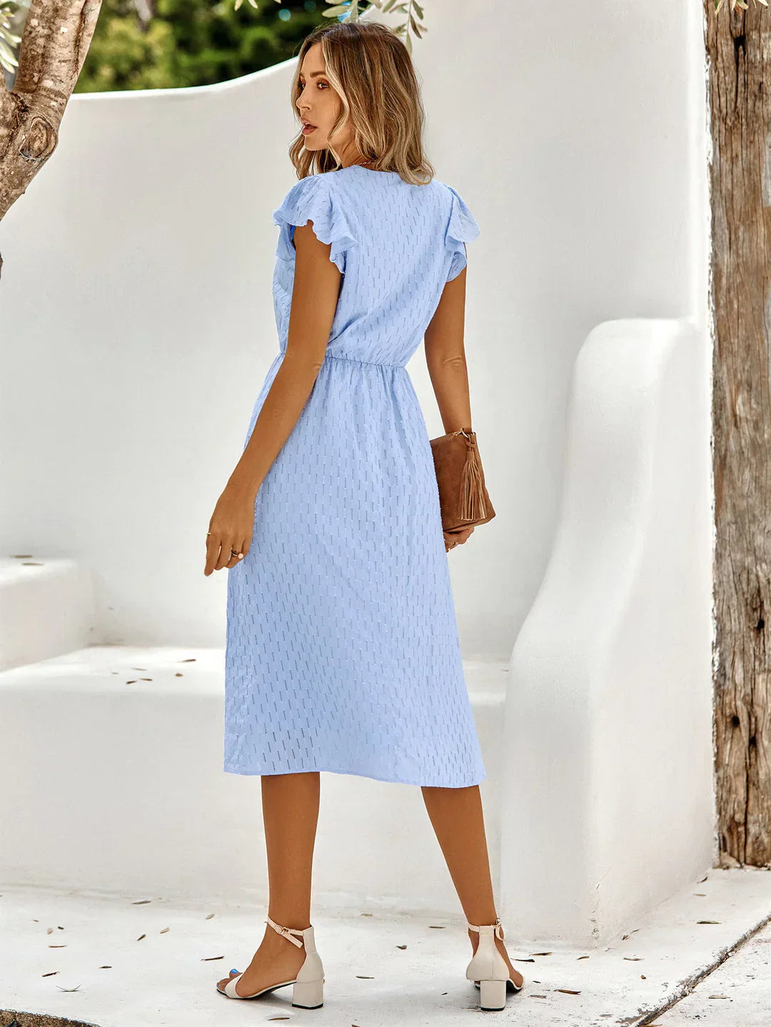 Women's Summer Midi Dress With V-neck & Ruffle Sleeves