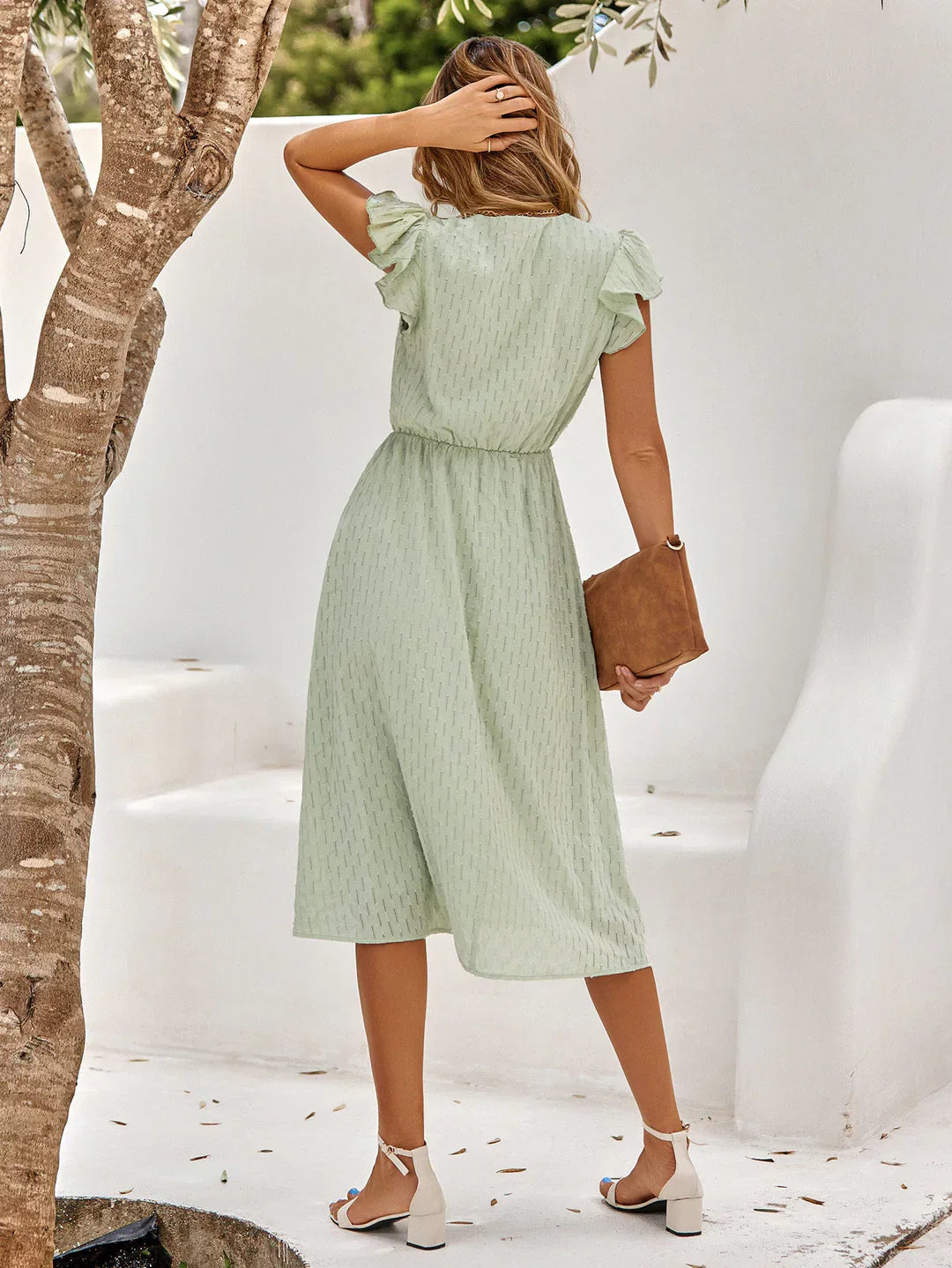 Women's Summer Midi Dress With V-neck & Ruffle Sleeves