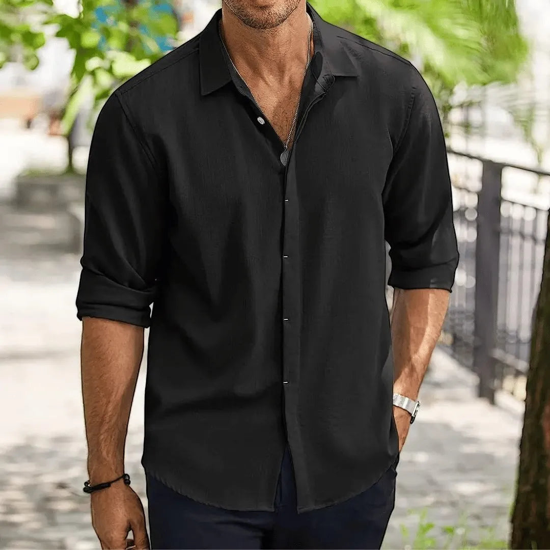Men's Cotton-linen Casual Shirt With Long Sleeves
