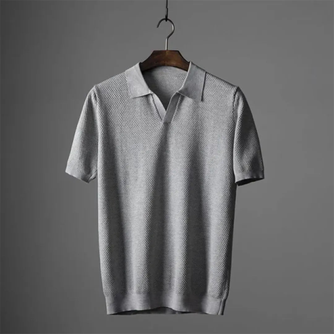 Men's Cotton Waffle Knit Polo Shirt With Short Sleeves