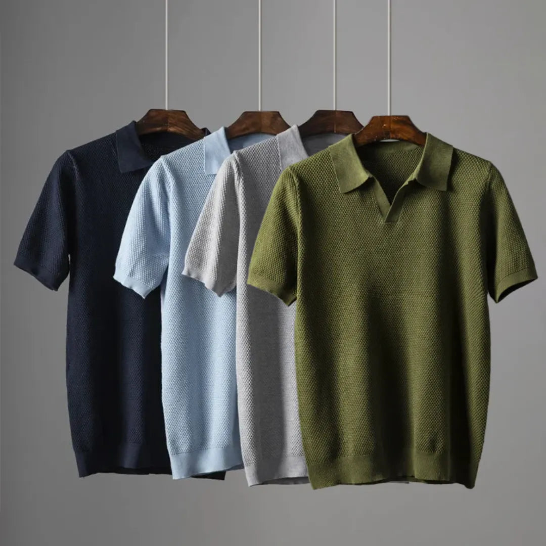 Men's Cotton Waffle Knit Polo Shirt With Short Sleeves