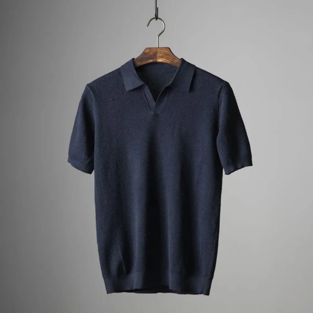 Men's Cotton Waffle Knit Polo Shirt With Short Sleeves