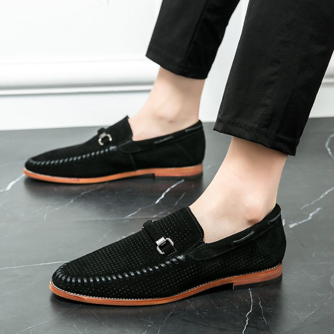 Men's Handstitched Suede Loafers With Metal Clasp