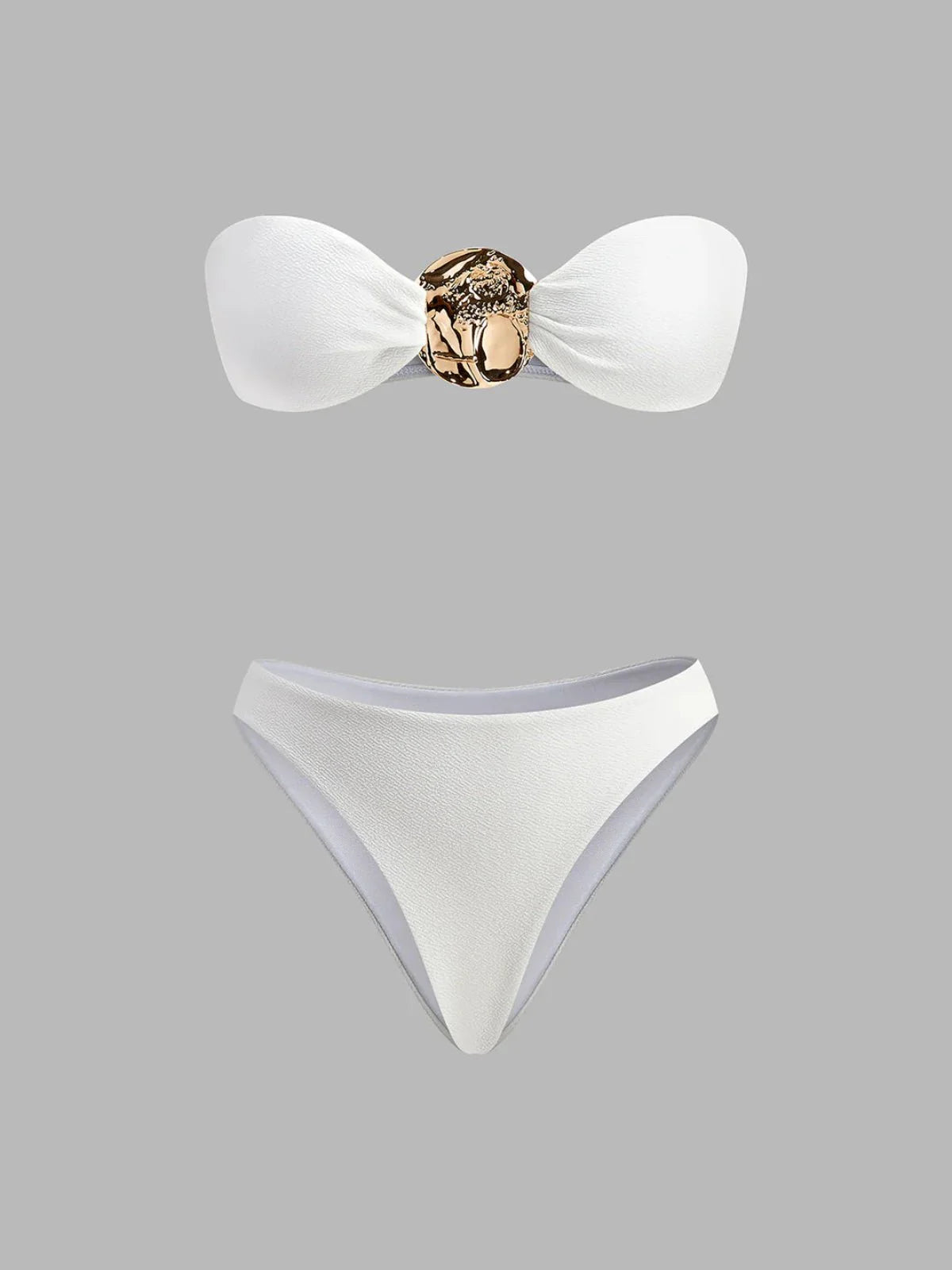 Women's Gold Detail Three-piece Bikini Set With Cover-up