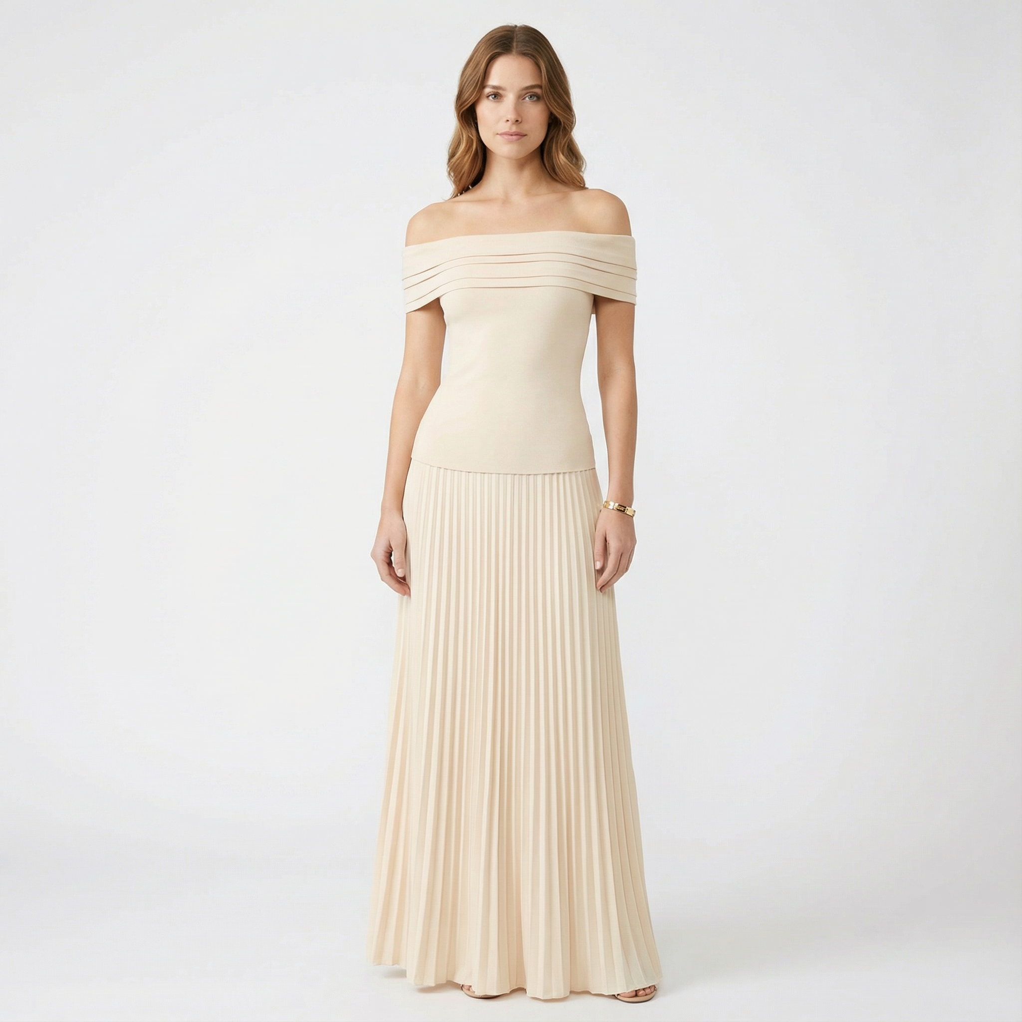 Grace | Women's Maxi Dress With Off-Shoulder Neckline And Pleated Skirt | Elegant