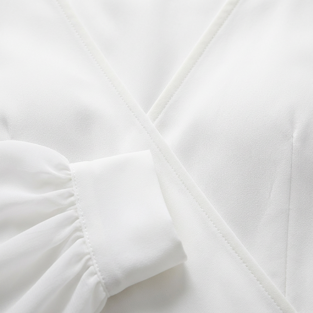 Grace | Women's White Midi Dress With Wrap Bodice And Sheer Sleeves | Elegant