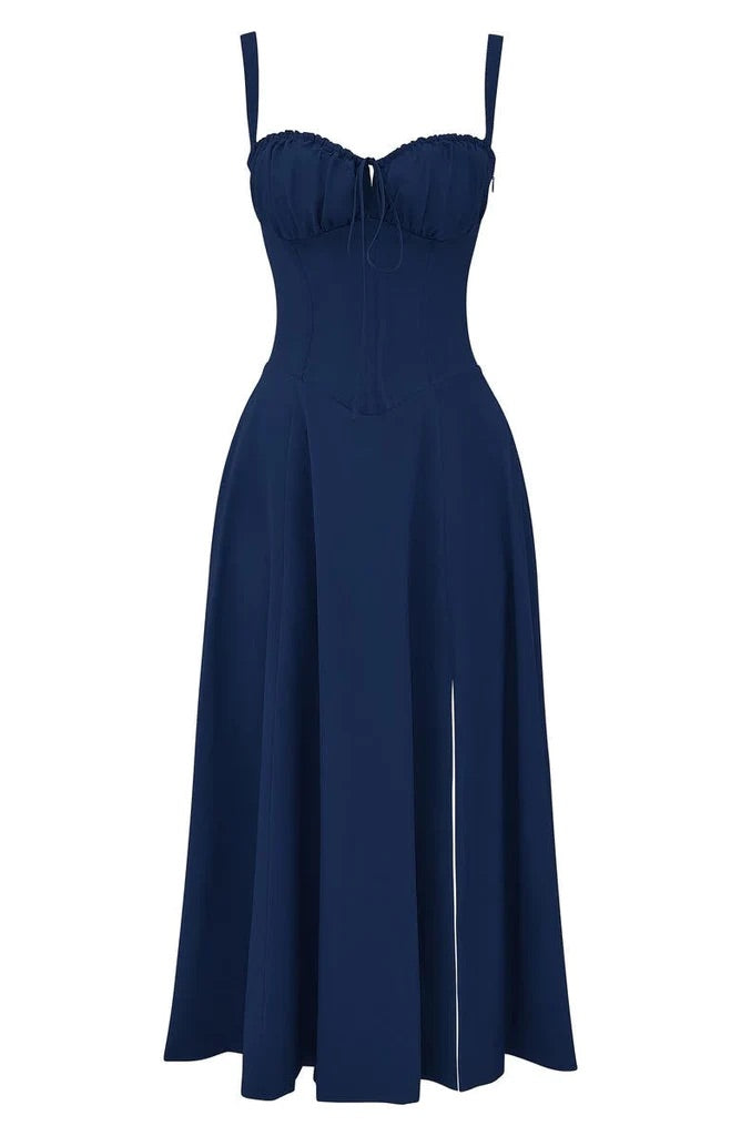 Women's Floral Sweetheart Neckline Summer Maxi Dress With Front Slit
