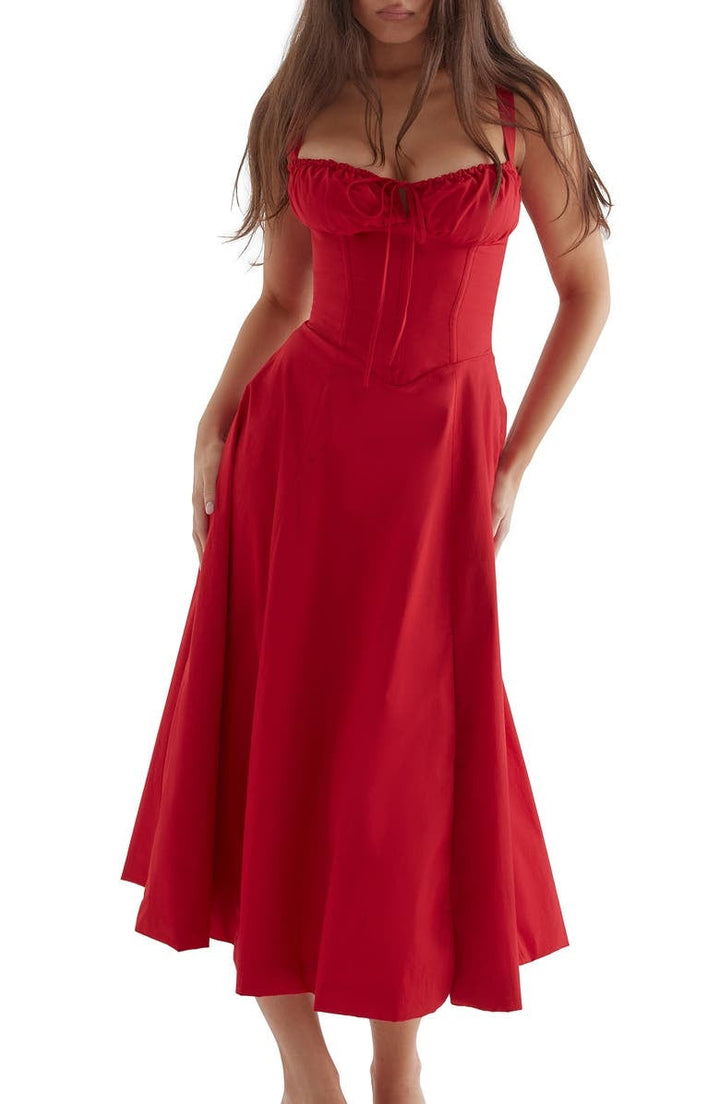 Women's Floral Sweetheart Neckline Summer Maxi Dress With Front Slit