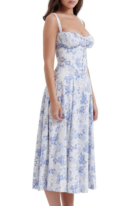 Women's Floral Sweetheart Neckline Summer Maxi Dress With Front Slit