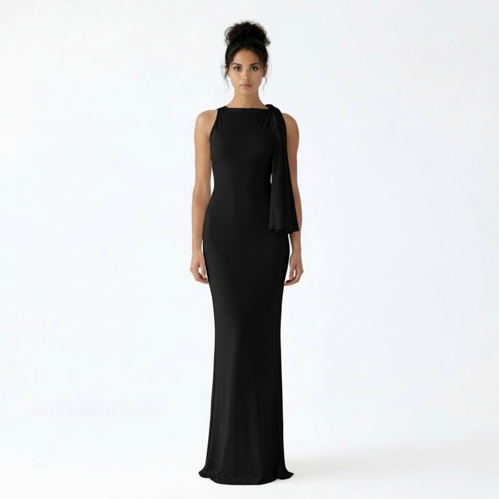 Harper | Women's Maxi Dress With Boat Neckline And Shoulder Drape | Elegant