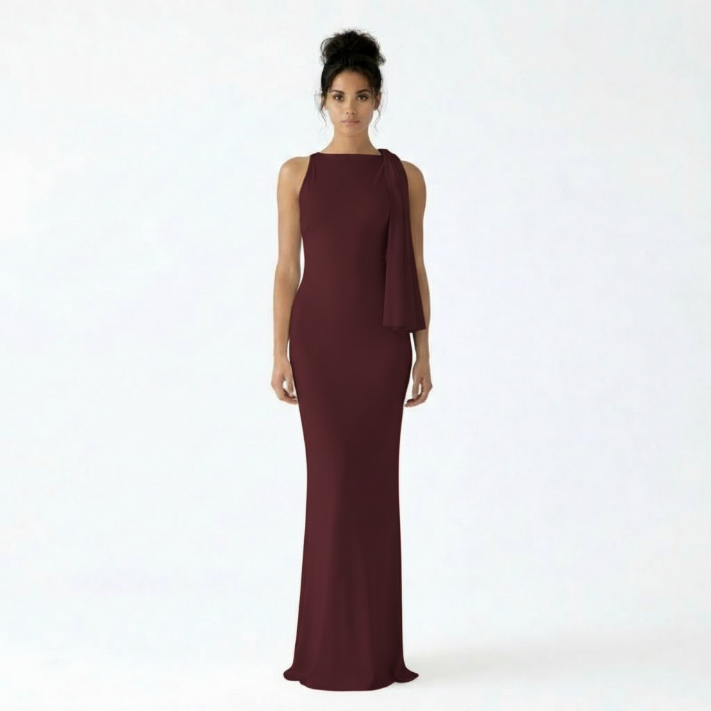 Harper | Women's Maxi Dress With Boat Neckline And Shoulder Drape | Elegant