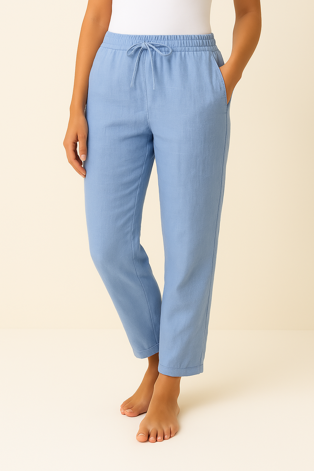 Women's Linen-blend Trousers With Drawstring Waist