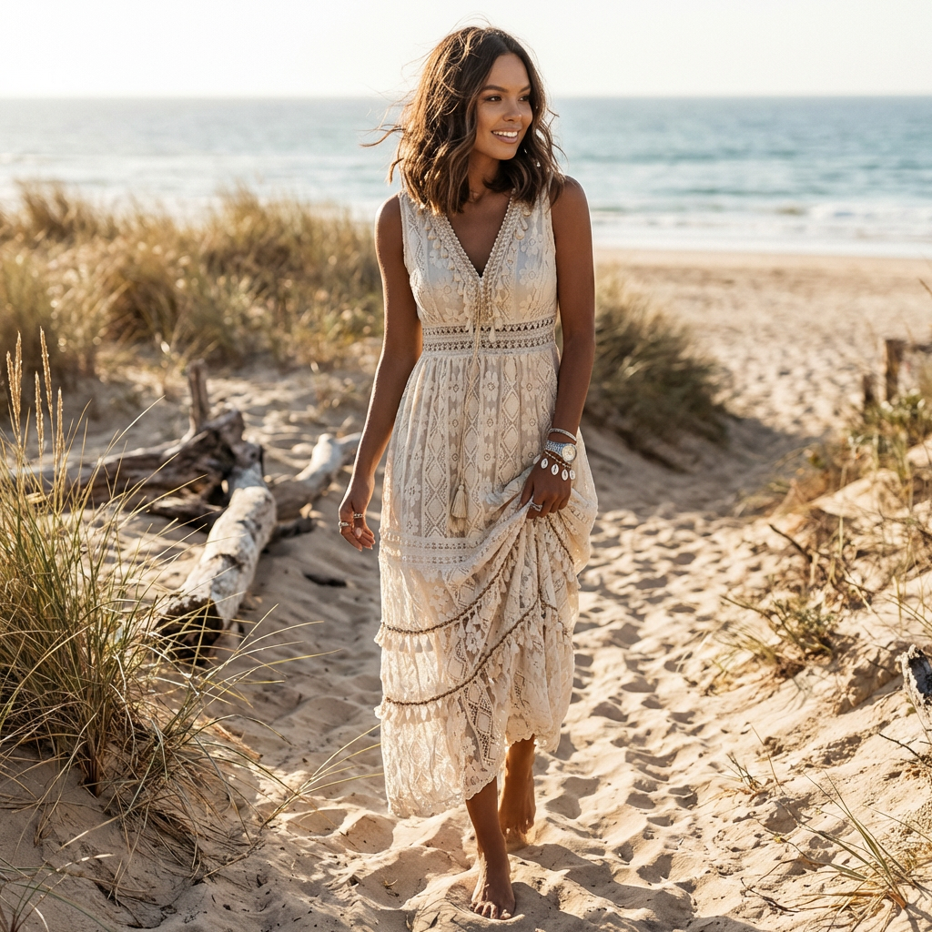 Isla | Women's Maxi Dress With V-Neckline And Side Slits | Bohemian