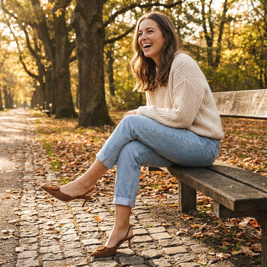 Isla | Women's Slingback Heels With Brown Tone And Button Detail | Sophisticated