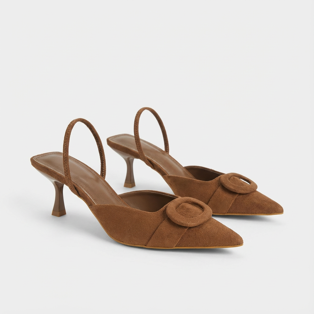 Isla | Women's Slingback Heels With Brown Tone And Button Detail | Sophisticated