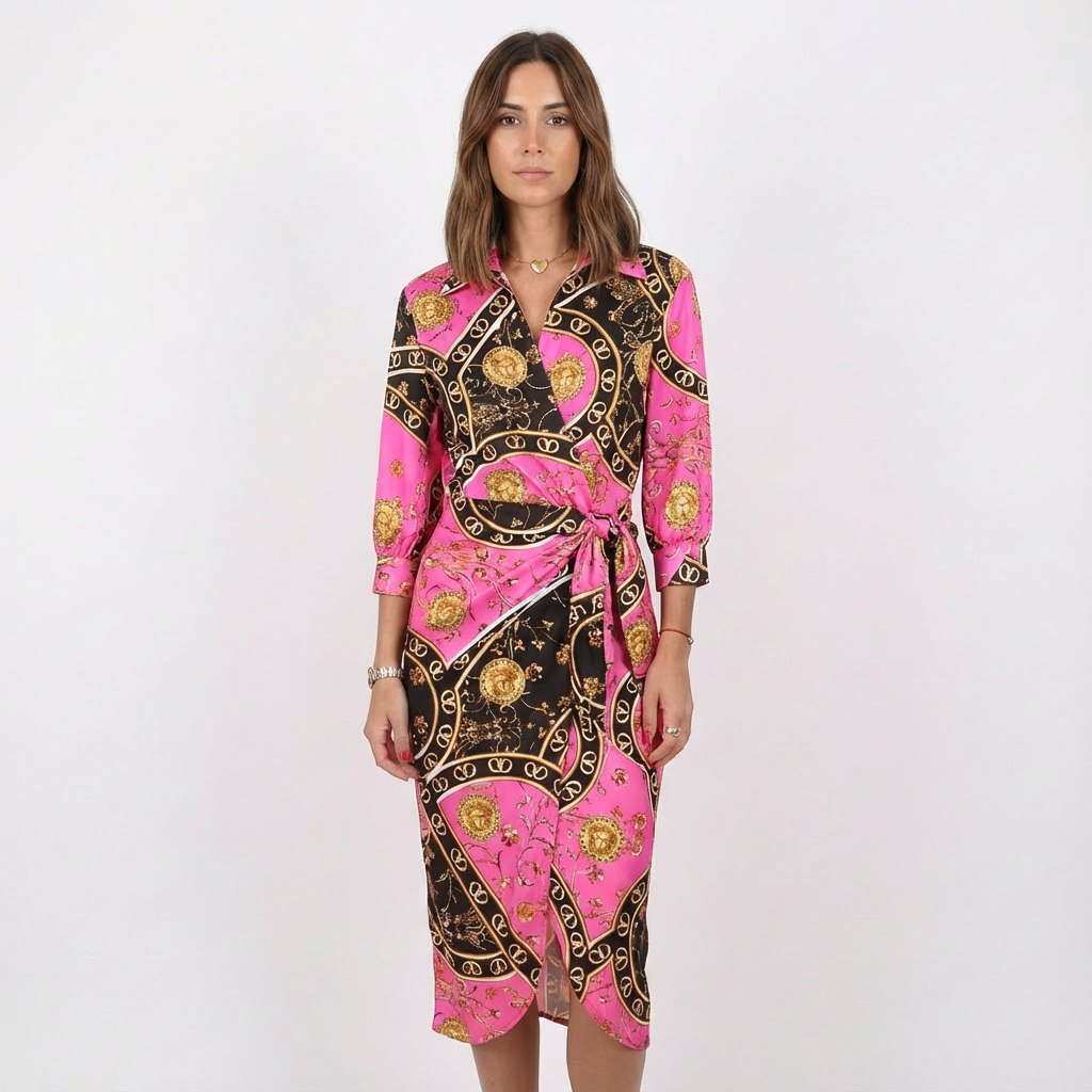 Isla | Women's Wrap Dress With Shirt Collar And Tie Waist | Vibrant