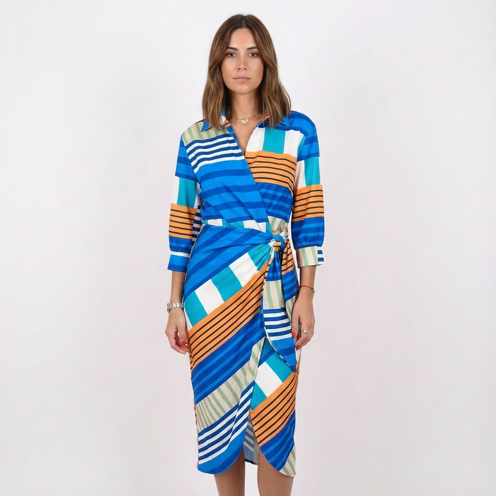 Isla | Women's Wrap Dress With Shirt Collar And Tie Waist | Vibrant