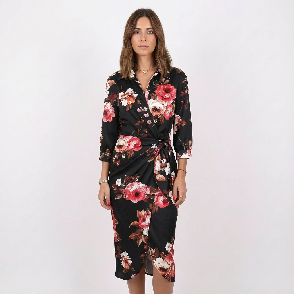 Isla | Women's Wrap Dress With Shirt Collar And Tie Waist | Vibrant