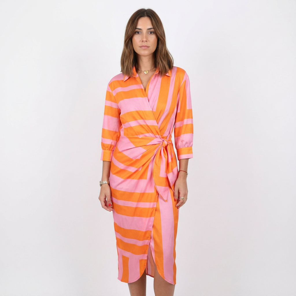Isla | Women's Wrap Dress With Shirt Collar And Tie Waist | Vibrant