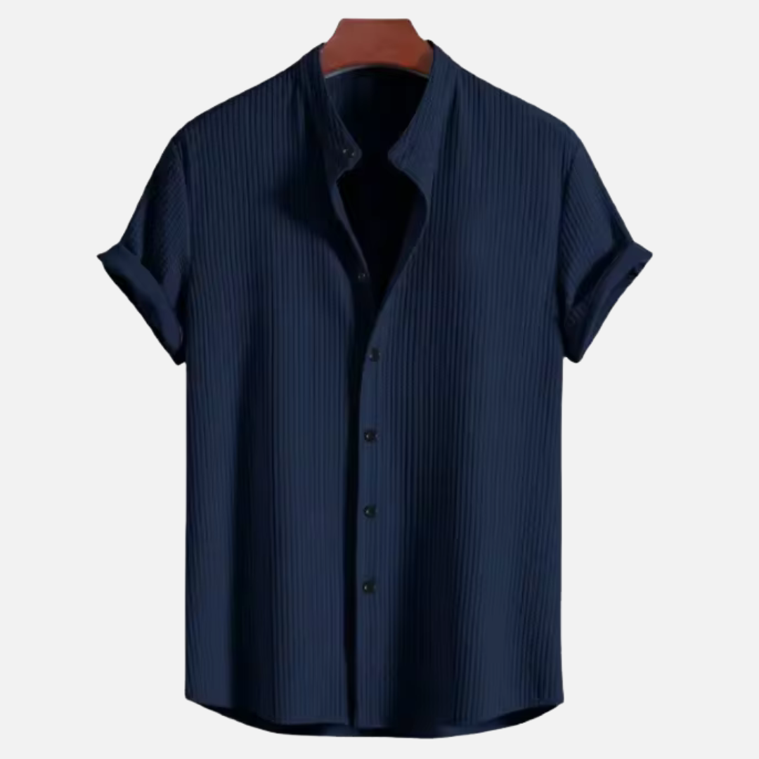 MEN'S LINEN SHORT SLEEVE SHIRT WITH STAND COLLAR