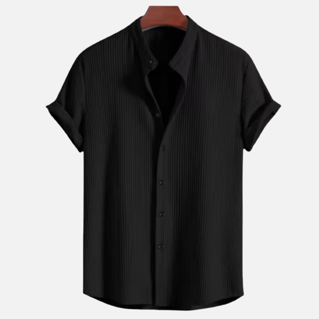 MEN'S LINEN SHORT SLEEVE SHIRT WITH STAND COLLAR