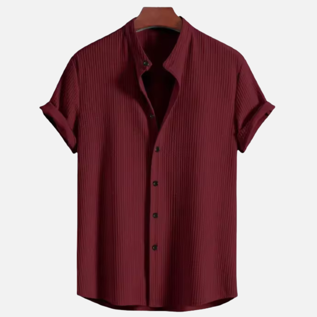 MEN'S LINEN SHORT SLEEVE SHIRT WITH STAND COLLAR