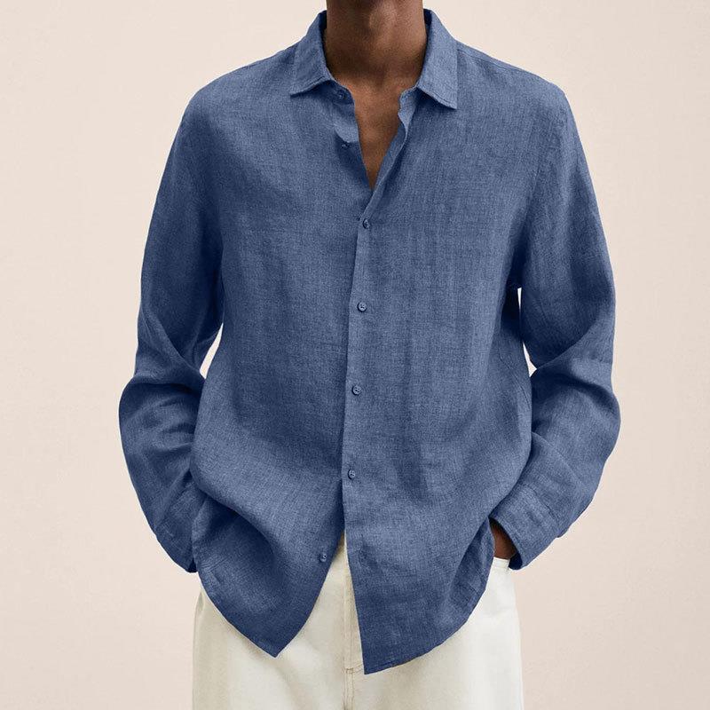 MEN'S LINEN LONG SLEEVE SHIRT WITH BUTTON DOWN COLLAR
