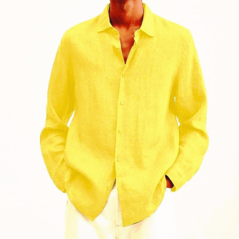 MEN'S LINEN LONG SLEEVE SHIRT WITH BUTTON DOWN COLLAR