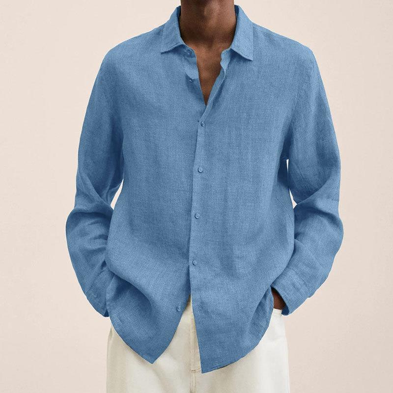 MEN'S LINEN LONG SLEEVE SHIRT WITH BUTTON DOWN COLLAR