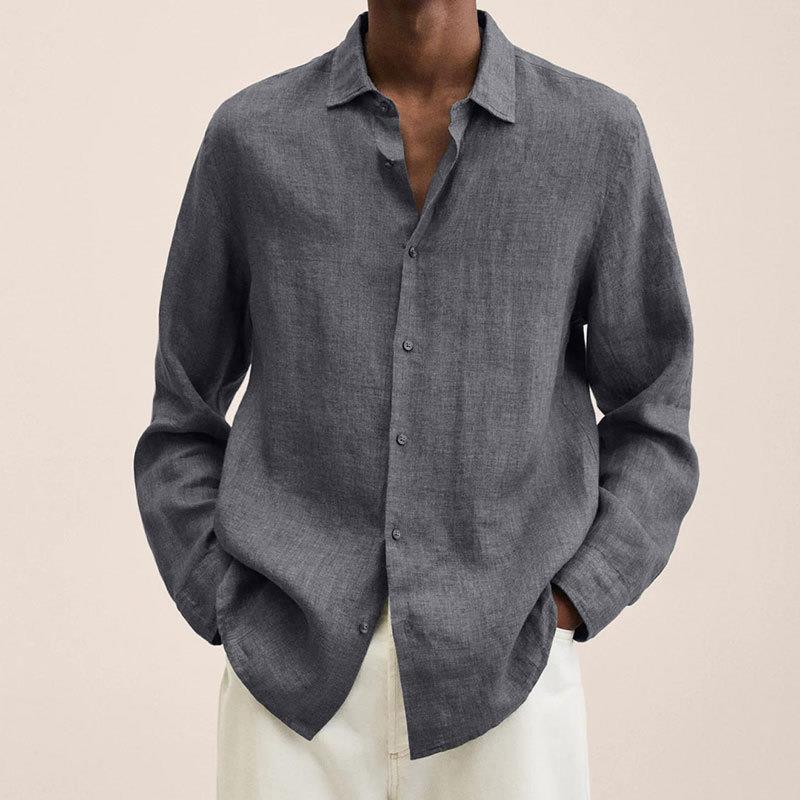 MEN'S LINEN LONG SLEEVE SHIRT WITH BUTTON DOWN COLLAR