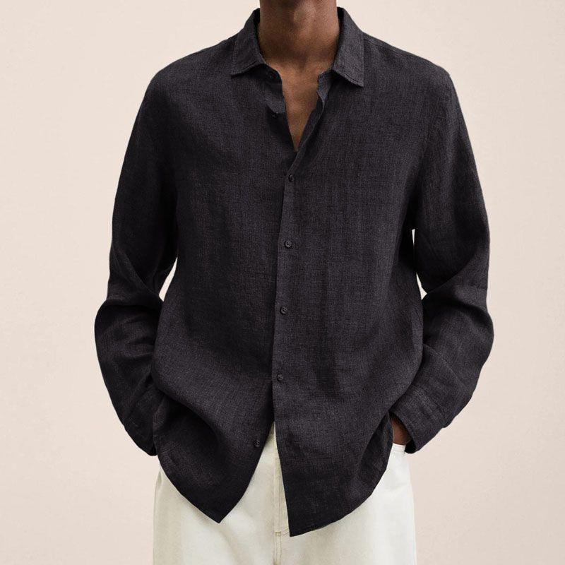 MEN'S LINEN LONG SLEEVE SHIRT WITH BUTTON DOWN COLLAR