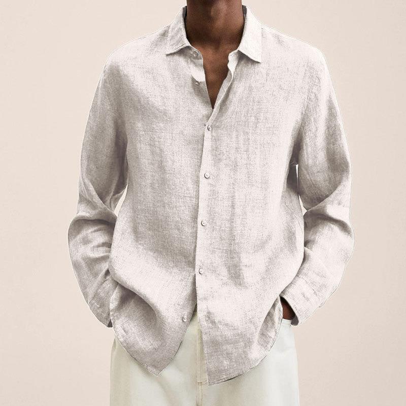 MEN'S LINEN LONG SLEEVE SHIRT WITH BUTTON DOWN COLLAR