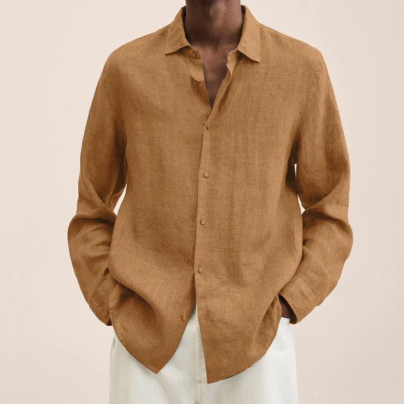 MEN'S LINEN LONG SLEEVE SHIRT WITH BUTTON DOWN COLLAR