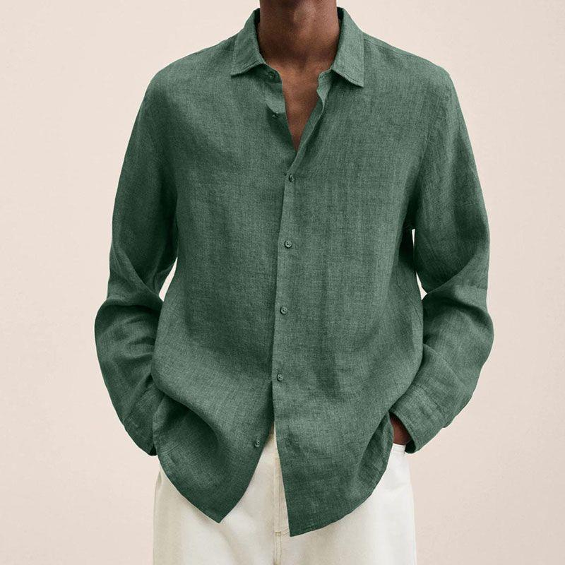 MEN'S LINEN LONG SLEEVE SHIRT WITH BUTTON DOWN COLLAR