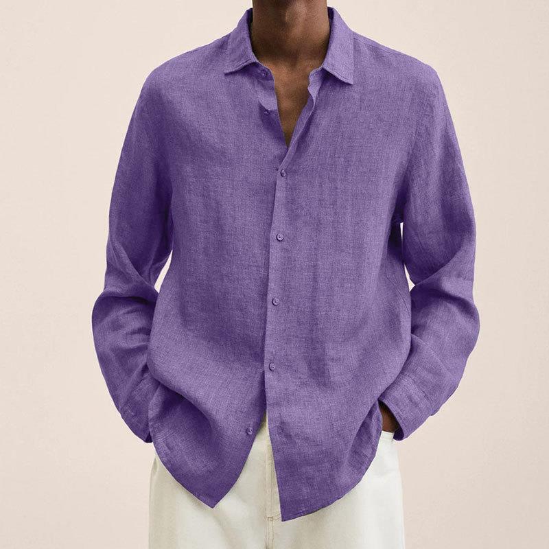 MEN'S LINEN LONG SLEEVE SHIRT WITH BUTTON DOWN COLLAR
