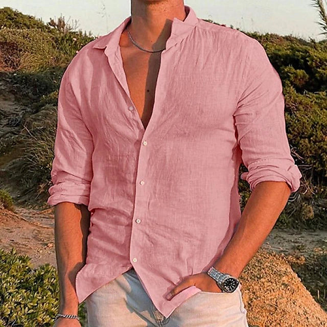 MEN'S LINEN RELAXED FIT SHIRT WITH LONG SLEEVES