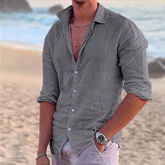 MEN'S LINEN RELAXED FIT SHIRT WITH LONG SLEEVES
