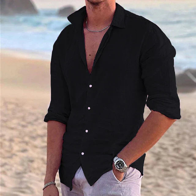 MEN'S LINEN RELAXED FIT SHIRT WITH LONG SLEEVES