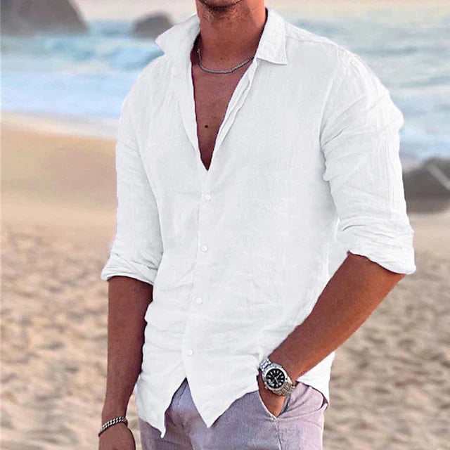 MEN'S LINEN RELAXED FIT SHIRT WITH LONG SLEEVES
